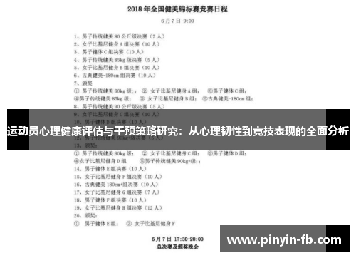 运动员心理健康评估与干预策略研究：从心理韧性到竞技表现的全面分析