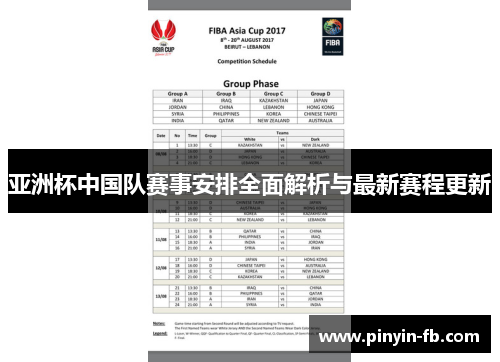 亚洲杯中国队赛事安排全面解析与最新赛程更新