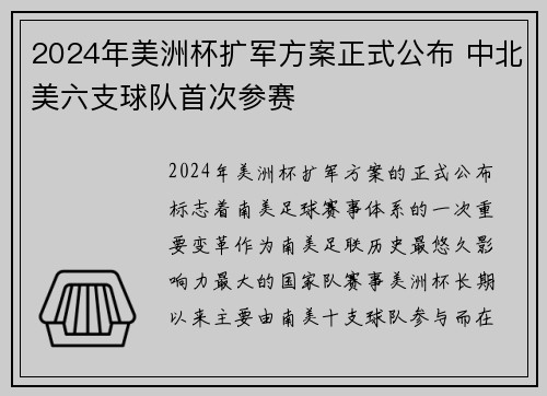 2024年美洲杯扩军方案正式公布 中北美六支球队首次参赛 2024年美洲杯扩军方案正式公布 中北美六支球队首次参赛